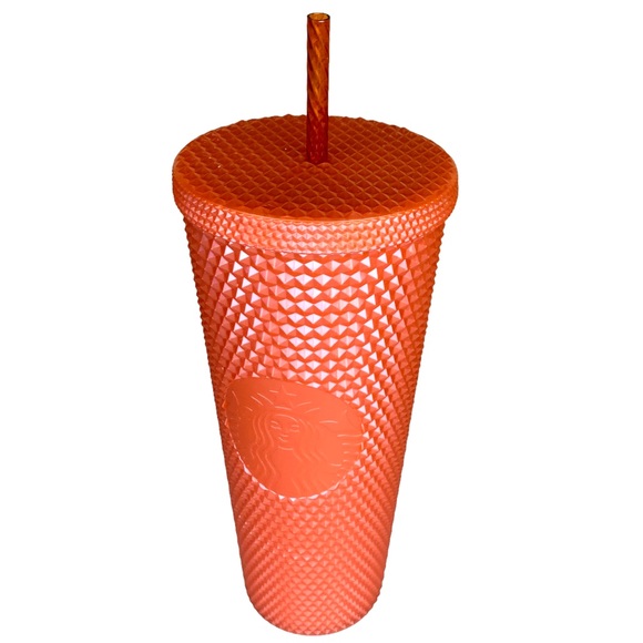 Starbucks Venti 24 Oz Studded Tumbler Cup Pearl Orange Bling Cold Drinks New - Picture 2 of 10